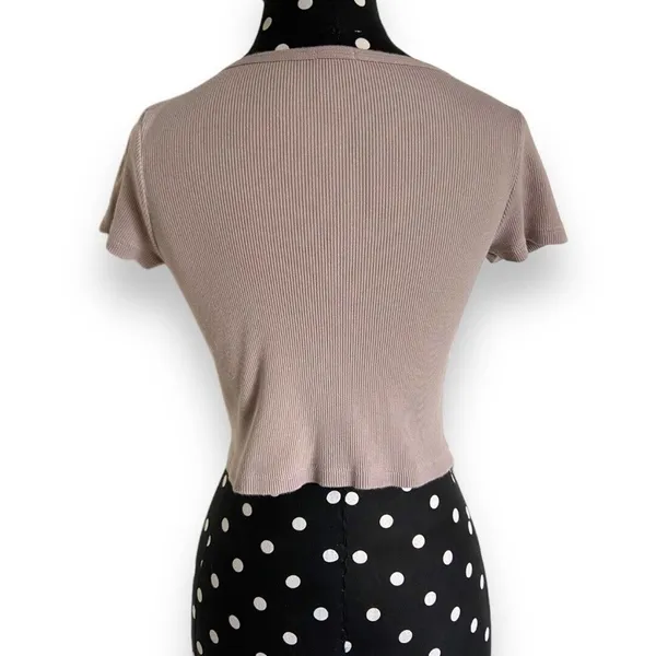 Brandy Melville John Galt Womens Top‎ Taupe Ribbed Button Up Zelly Y2K Cropped - Image 5
