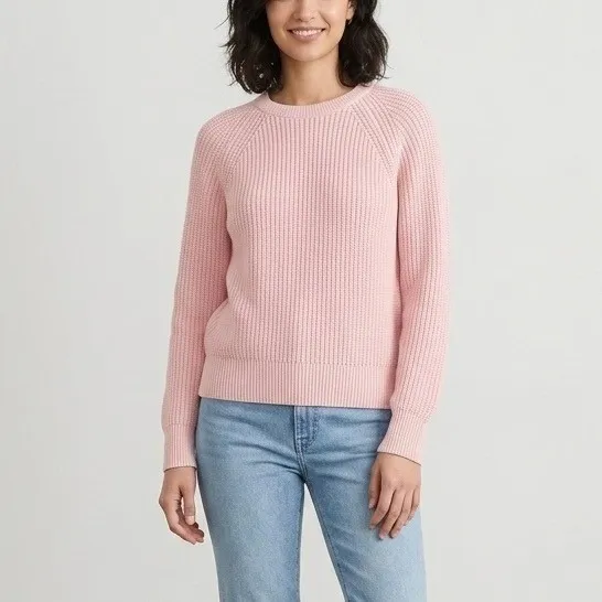 J.Crew Women's Pink Shaker Stitch Cotton Crewneck Raglan Sweater BN190 Size XS - Image 6