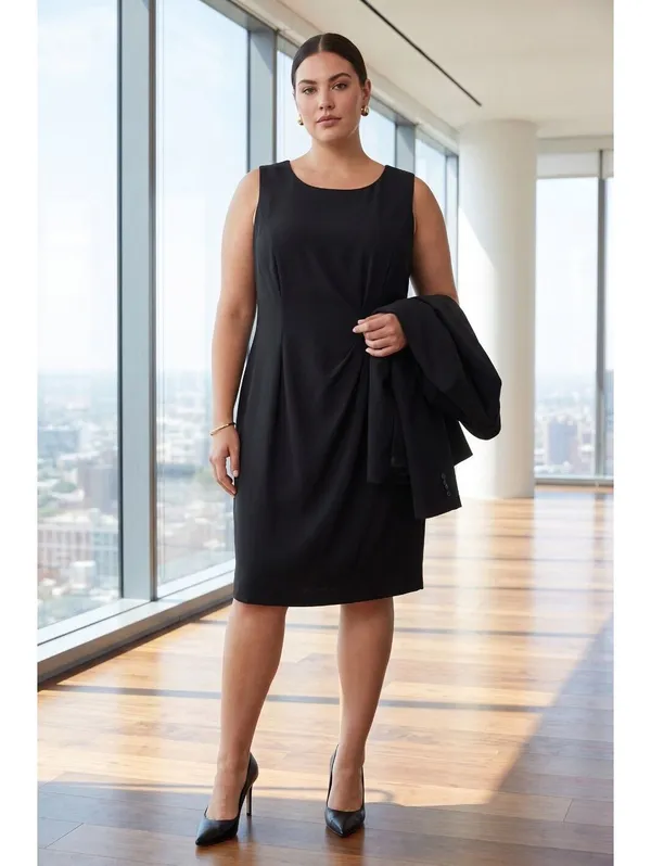 Studio I Black Pleated Sheath Dress Sleeveless Office Business Plus Size 24W - Image 4