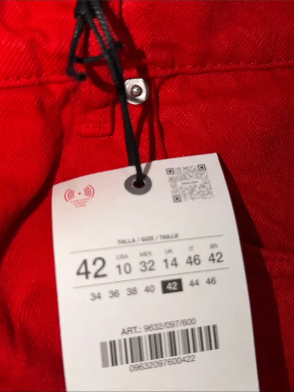 NWT ZARA ZW COLLECTION MID-RISE STRAIGHT LEG JEANS Red US -10 - Image 9