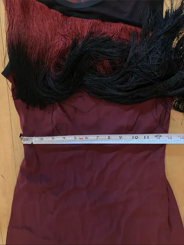 Sandro Ringo Black and Burgundy Maroon Tassel Fringe Cocktail Flapper Dress US 4 - Image 14