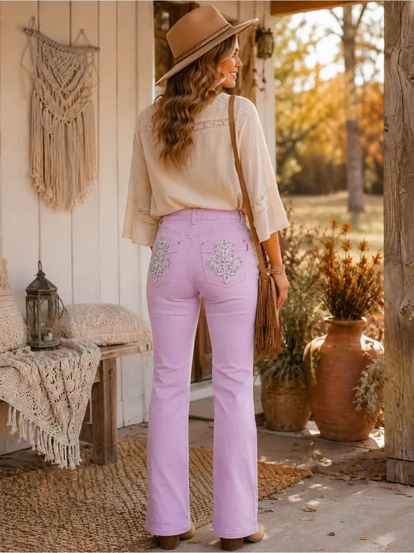 High-Rise Pink Wide-Leg Jeans for Women - Image 2