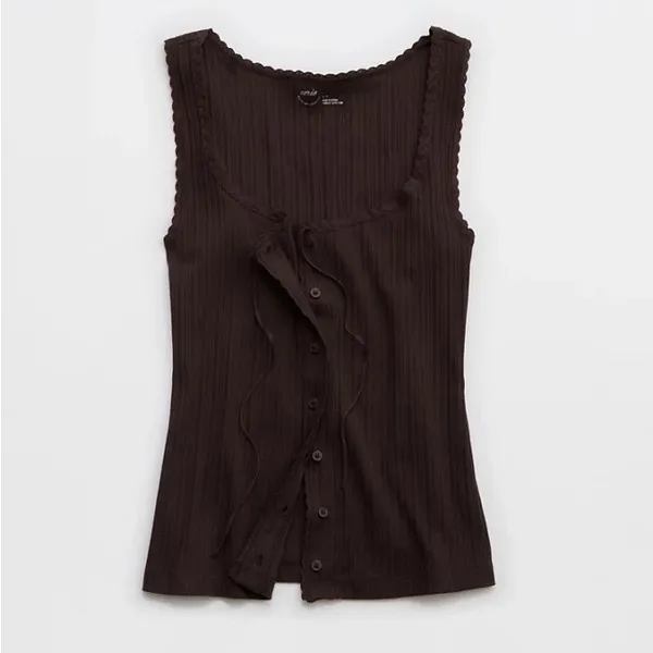 Aerie Dark Brown Chocolate Brown Stretchy Ribbed Tank Top Small - Image 2