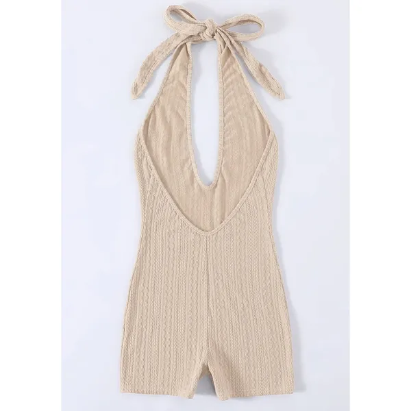 SHEIN Privé Solid Halter Neck Backless Romper in Beige, Size S​​​​​​​ - Image 2