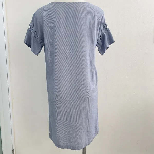 Madewell Pinstripe Dress Short Sleeves XSMALL blue white nautical coastal - Image 10