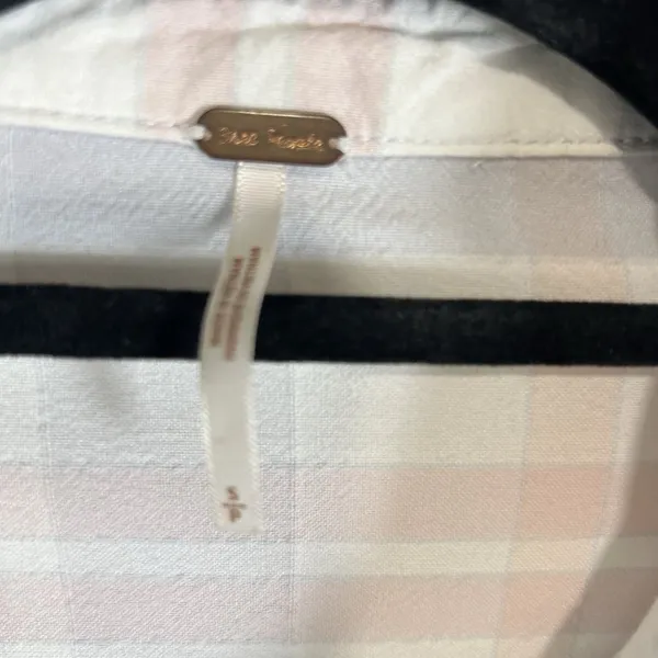 Free People LoveLand Pastel Plaid Button Down‎ Frayed Hem Boho Shirt Small - Image 5