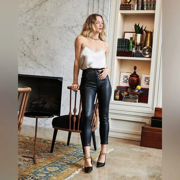 Express Super High‎ Waisted Faux Leather Moto Skinny Pants Size 0R - Image 5