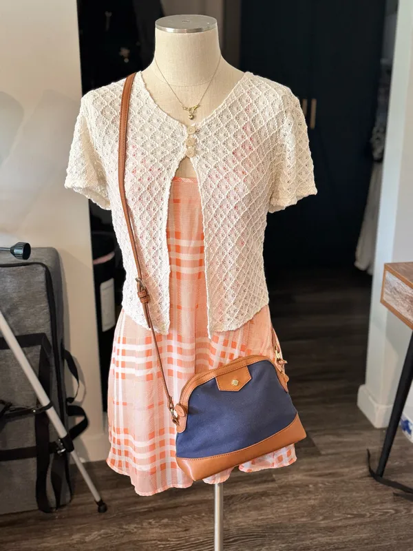 LUSH Vintage Vibe Peach Plaid Cami Slip Dress Size Small - Image 11