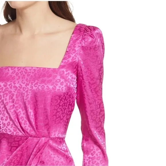 NWT Saylor Leopard Jacquard Satin Midi Dress Size Medium Magenta Pink Faux Wrap - Image 6