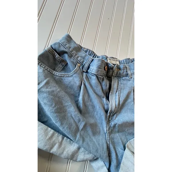 Free People We The Free Danni‎ High Rise Denim Shorts Light Blue Cuffed Size M - Image 4