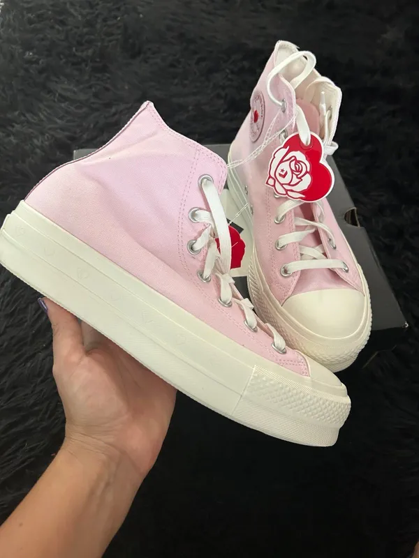 CONVERSE Chuck Taylor all star lift hi top pink hearts shoes sneakers sz 9 new - Image 7