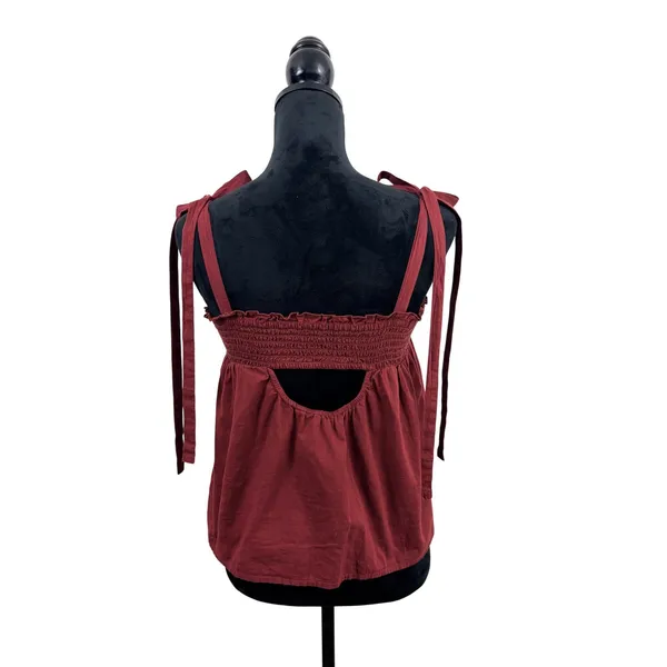Anthropologie Burgundy Embroidered Smocked Tie‎ Strap Boho Cami Top SM Peasant - Image 2