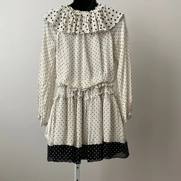 ZARA Cottage XS White Polka‎ Dot Mini Dress Ruffle Collar Boho Chic - Image 6