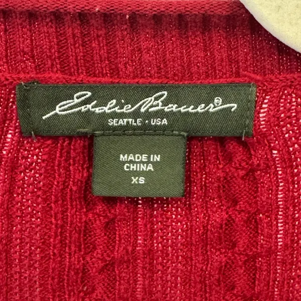 Eddie Bauer Red Cable Knit Ruffle Button Front Cardigan Sweater XS Holiday - Image 6