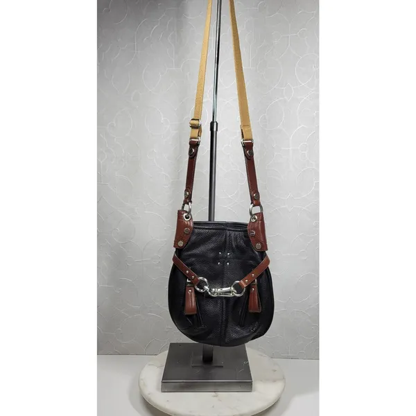 Vintage B Makowsky Pebbled Leather Crossbody Womens Black Bridle Buckle Logo - Image 2