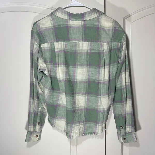 Lucky Brand Women's XS Cotton Raw Edge Plaid‎ Cropped Button Down Top Flannel - Image 6