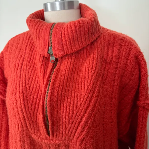 Oversized Red Orange Half Zip Sweater - Image 6