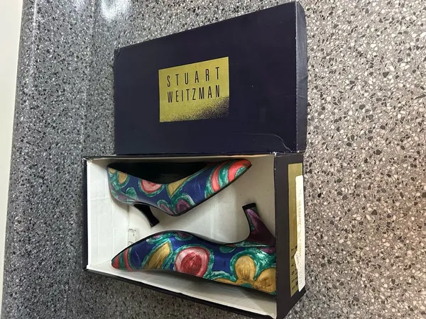 Vintage Stuart Weitzman Multicolor Metallic Swirl Pointed-Toe Pumps - Image 6