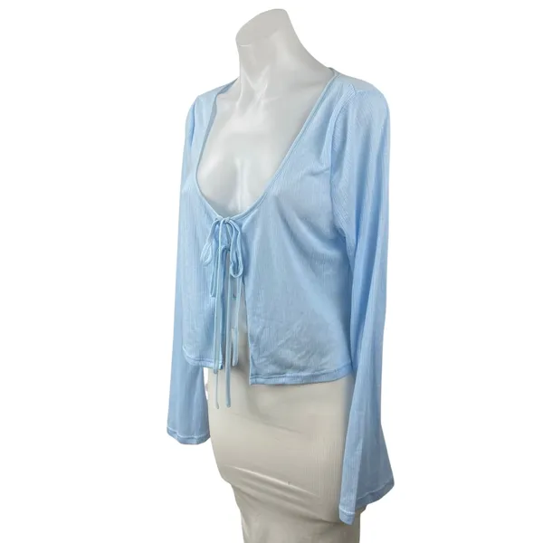 Princess Polly Barbaro Blue Long Sleeve Tie Crop Bolero Cardigan Sweater Top 0 - Image 3
