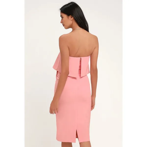 Lulu’s Lots of Love Light Pink Strapless Midi strapless flounce Dress - Image 4