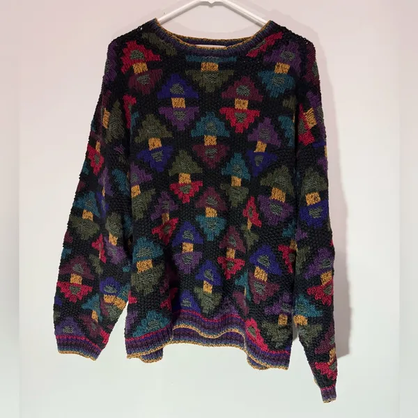 VTG NORTHERN ISLES Nordic Grandpa Sweater Funky Chunky Knit Multi Color Size XL - Image 2