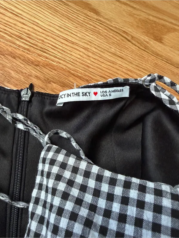 Lucy in the Sky Black White Gingham Tiered Mini Dress Size Small - Image 4