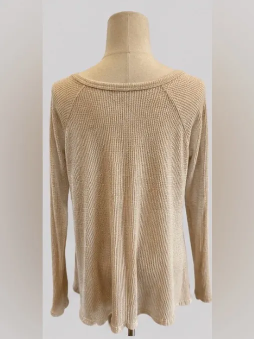 We The Free Free People Medium Cream Waffle Knit Top Oversized Long Sleeve - Image 2