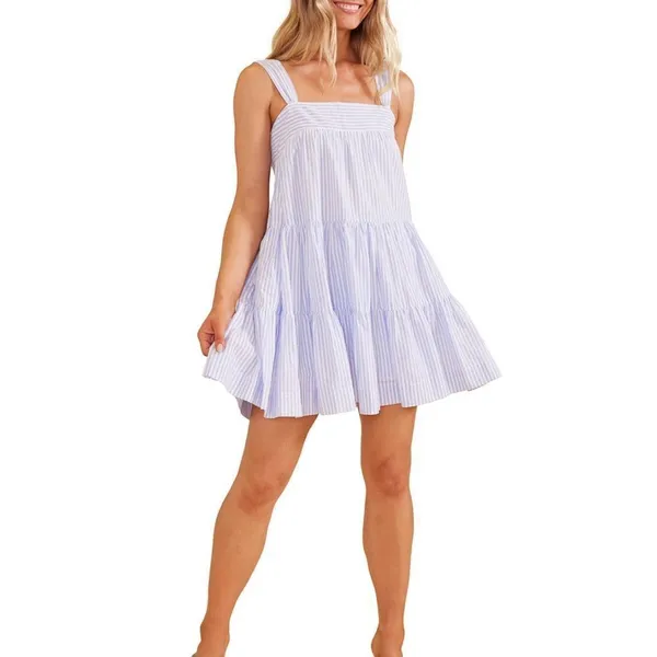 MINKPINK Blue and White Yasamin Cotton Tiered Mini Dress - Image 2