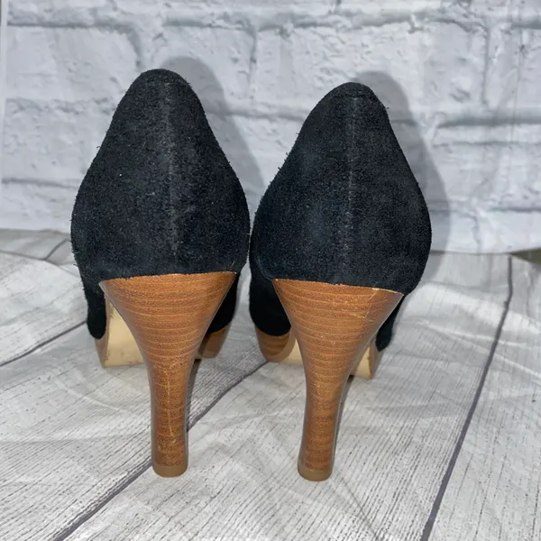 Steve Madden suede open toe heels black upper w/ brown heels sz 8 - Image 2