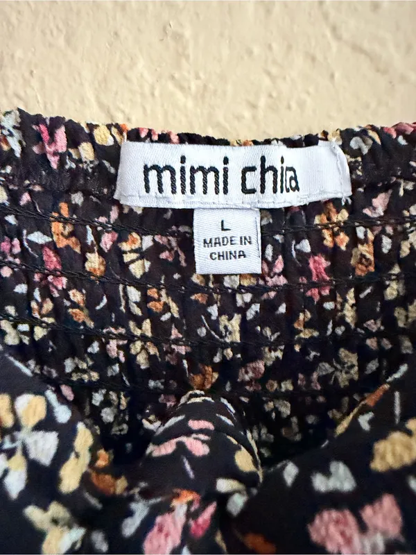 Mimi Chica Black Floral Puff-Sleeve Mini Dress - Image 3