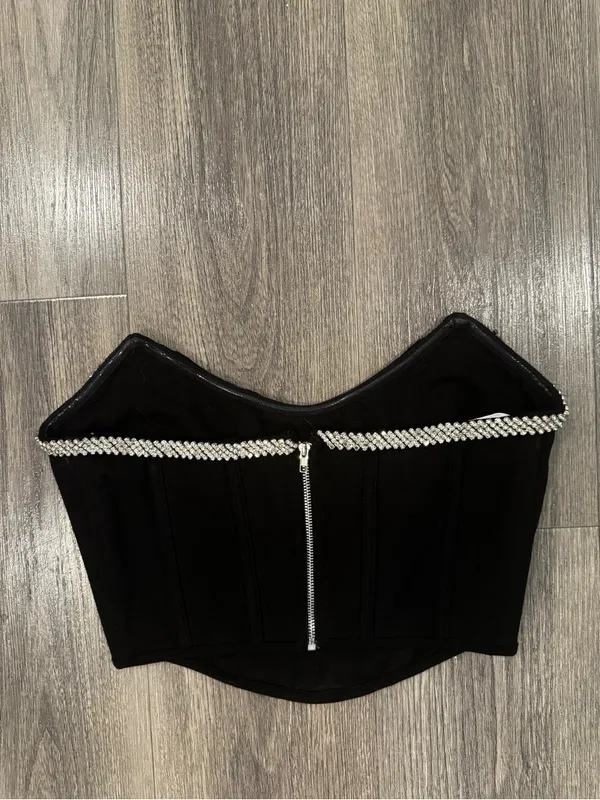 H:ours Revolve Sandy Top Black Strapless Corset Cotton Blend Size Small - Image 3