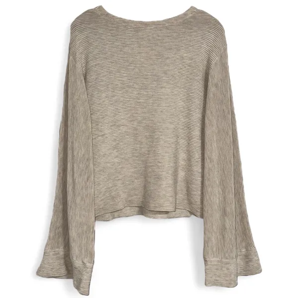 Free People Starman Cream Ribbed Bell Sleeve V‎ Neck Pullover Sweater L - Image 4