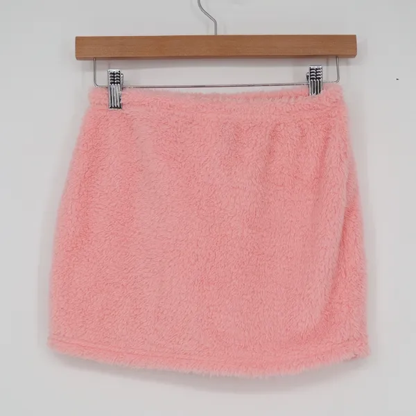 SHEIN Pink Faux Fur Mini Skirt XS Fuzzy Plush Elastic Waist - Image 5