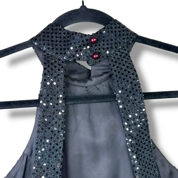 Vintage Roberta Midnight Black VTG Sequin Halter Open Back Sleeveless Maxi Gown - Image 6