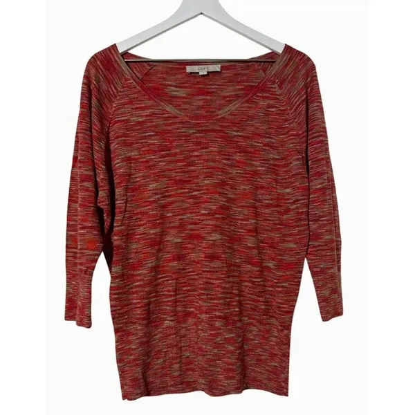 Ann Taylor LOFT Space Dye Sweater Red Multi Knit Pullover 3/4 Sleeve Medium Soft - Image 2