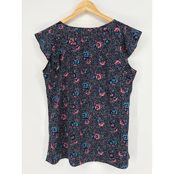 Motherhood Maternity Floral Flutter‎ Sleeve Blouse Navy Pink Dotted Top Large - Image 4