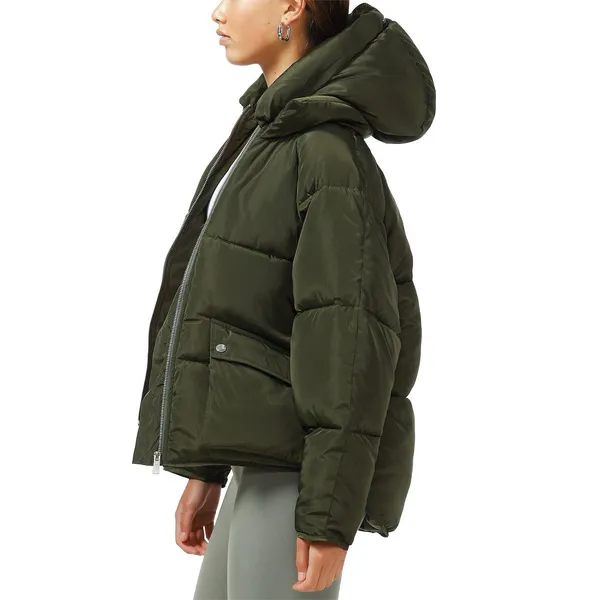 TOAST SOCIETY PLUTO KHAKI GREEN PUFFER JACKET Hooded Patch Pocket‎ EUC Size M - Image 3