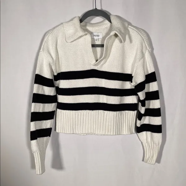 Pistola Arlo Womens Striped Polo Sweater Black White Xs - Image 2