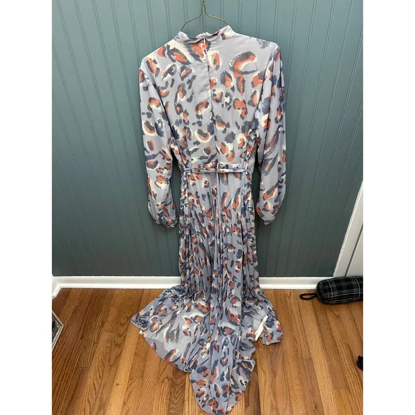 Lévi d'or‎ Women's Size 44 Leopard Print Maxi Dress Long Sleeve Pleated - Image 4