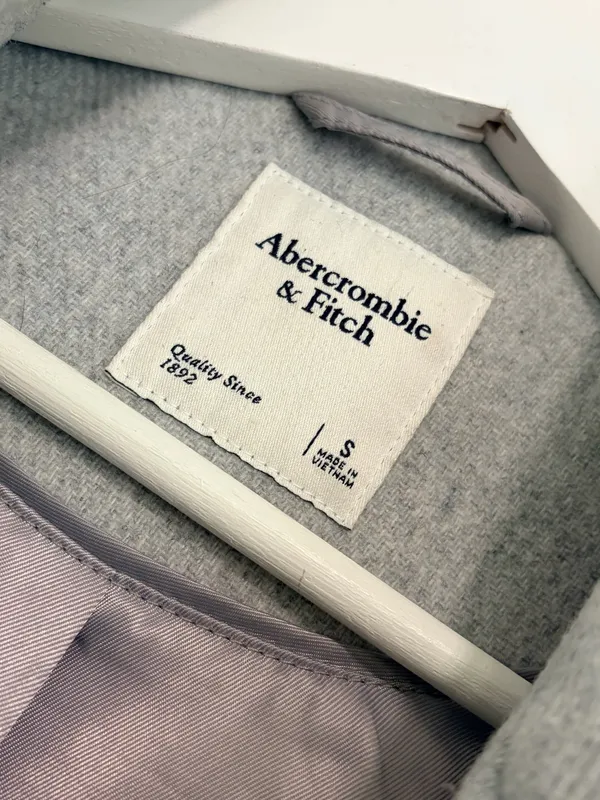 Abercrombie & Fitch Gray Double Breasted Coat S Old Money Quiet Luxury Preppy - Image 7