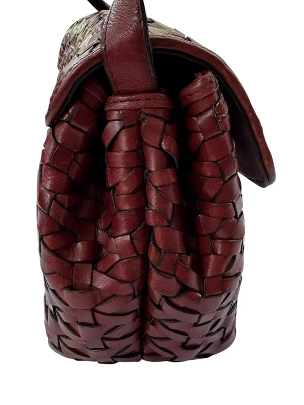 Dillards Woven Leather Cognac Brown Crossbody Bag Fisherman - Image 9