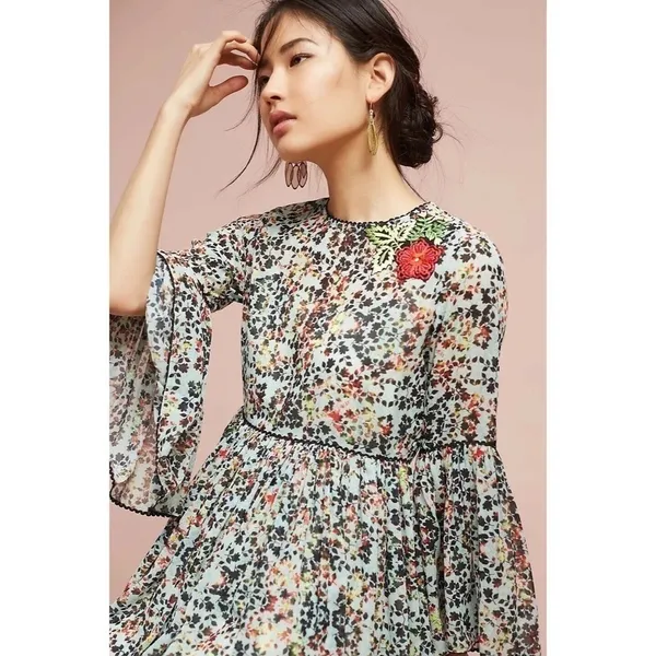 Anthropologie BHANUNI by JYOTI Libra Embroidered Tunic Dress Floral Size 2 - Image 4