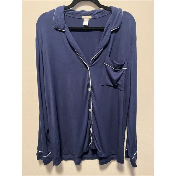 EBERJEY Gisele TENCEL™ Modal Long Sleeve PJ Top, Navy/Ivory, Size M - Image 3