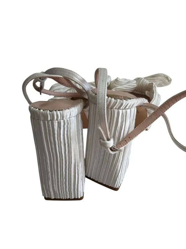 WHITE Pleated Bow Platform Sandals Heels Size 10 - Image 5