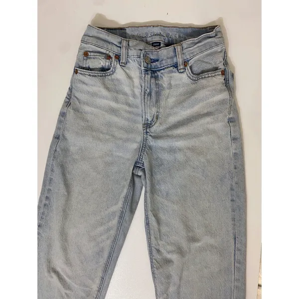 American Eagle Highest Rise Baggy Straight‎ Jeans Light Wash Blue Womens 000 Reg - Image 11