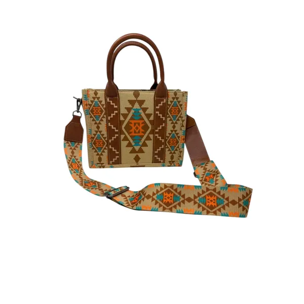 Wrangler Aztec Print Tote Bag Western Canvas Crossbody Strap Brown‎ Like New - Image 3