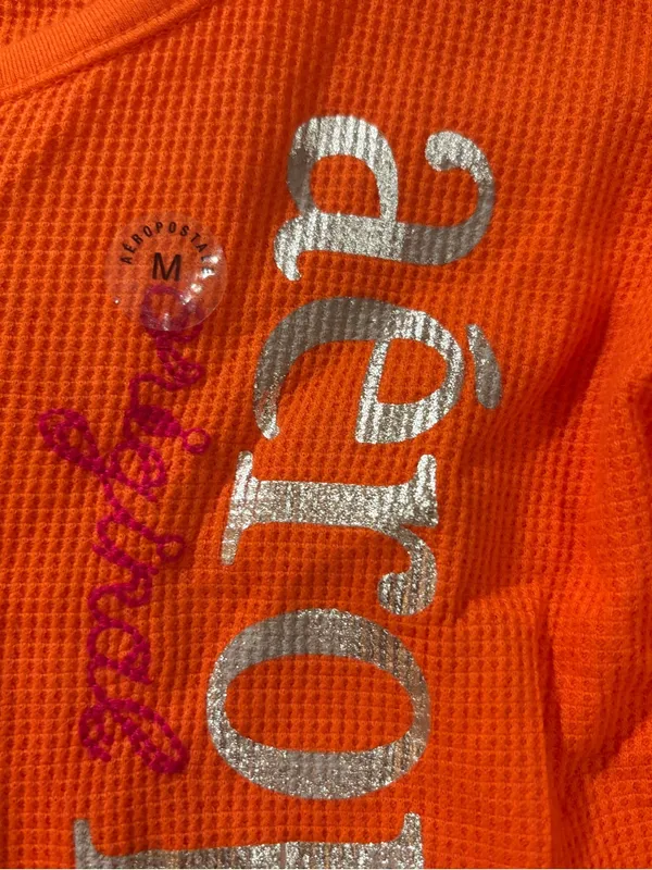 NWT Vintage Y2K Aeropostale Orange Waffle Knit Henley Thermal Top - Size M - Image 5