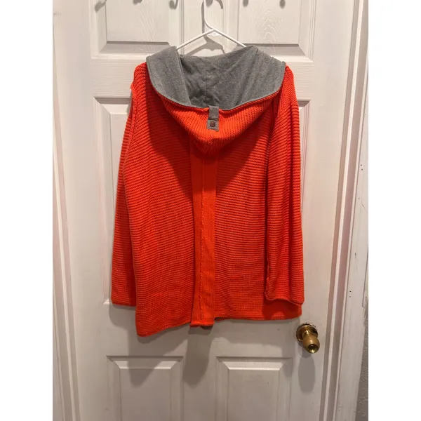 Pure Handknit for Fresh Produce Orange Cotton Knit Hooded Cardigan‎ Sweater L/XL - Image 6