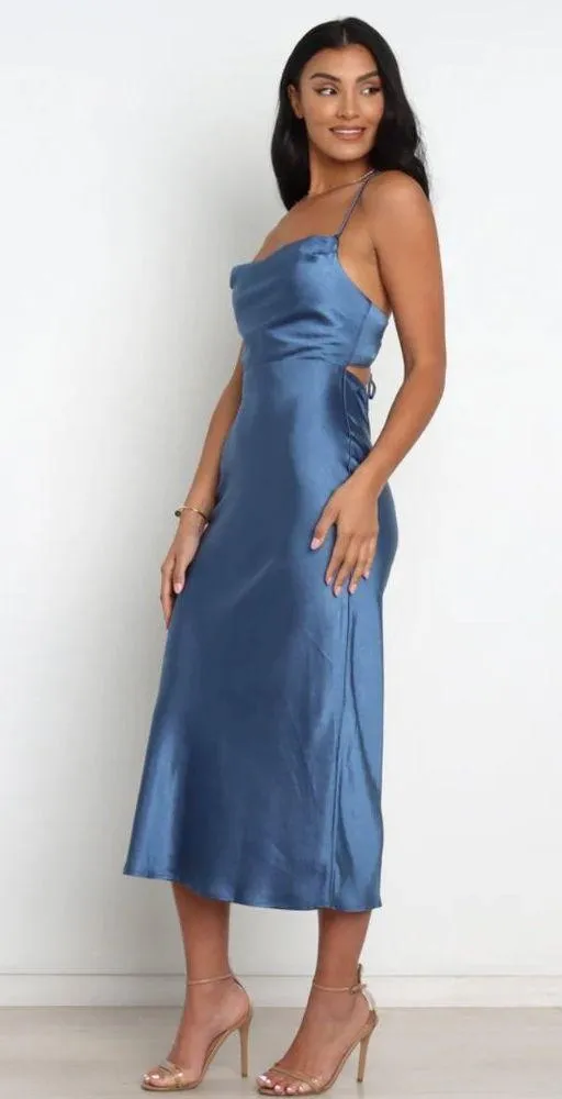 Petal & Pup Kamiya Blue Satin Strappy Back Maxi Dress 10 - Image 7
