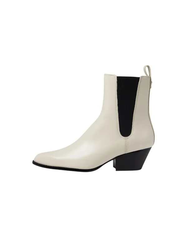 Michael Michael Kors Block Heel Ankle Boots Light Cream Off White / Black 8M - Image 13